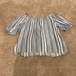 LOFT Outlet blue/white off the shoulder blouse